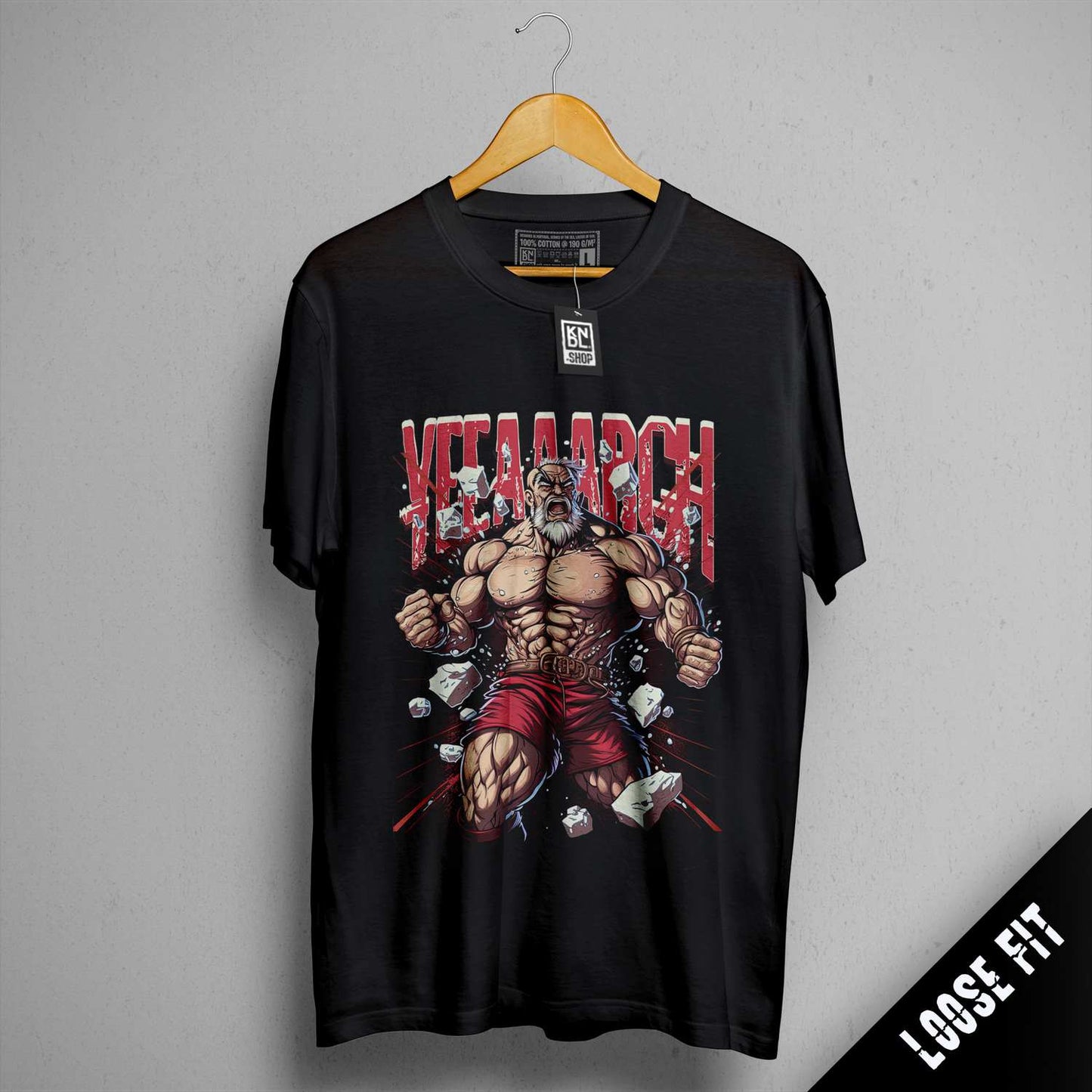 a black shirt with a picture of a wrestler on it