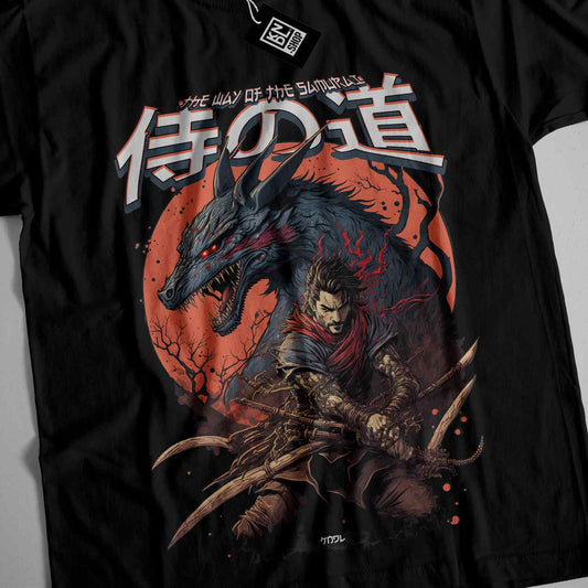 a black shirt with a picture of a demon and a demon on it