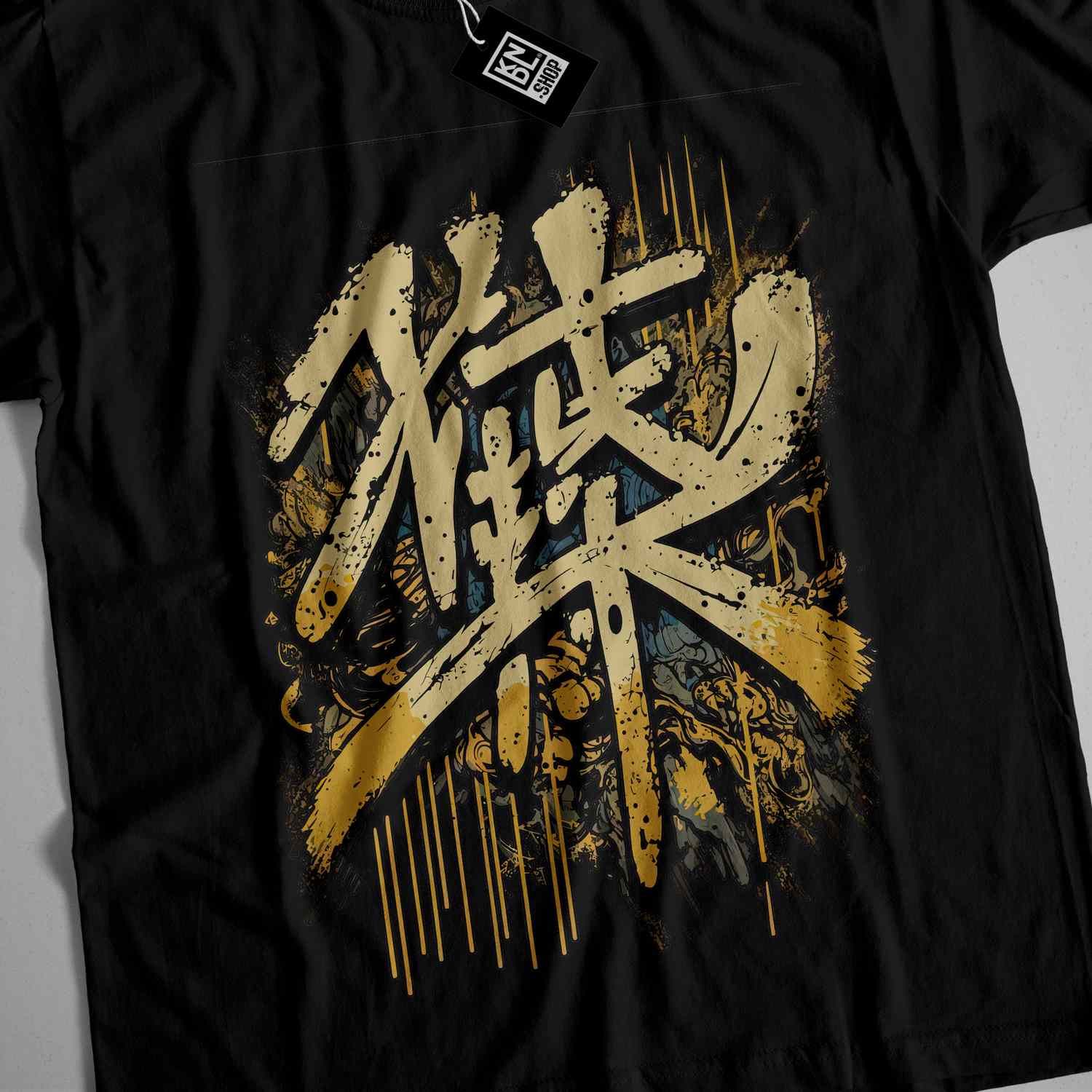 a black t - shirt with chinese characters on it