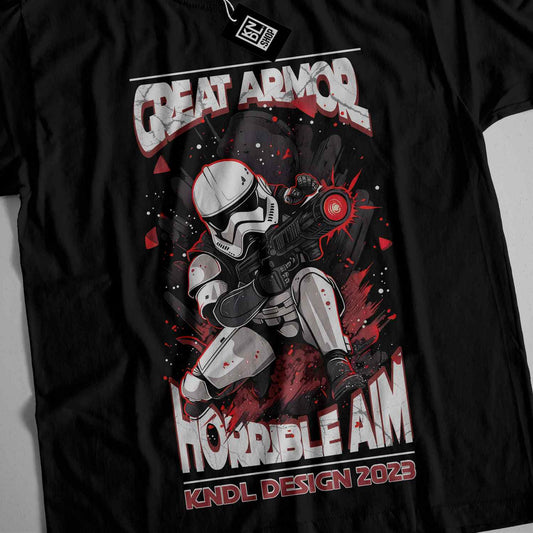 a star wars t - shirt with a storm trooper holding a gun