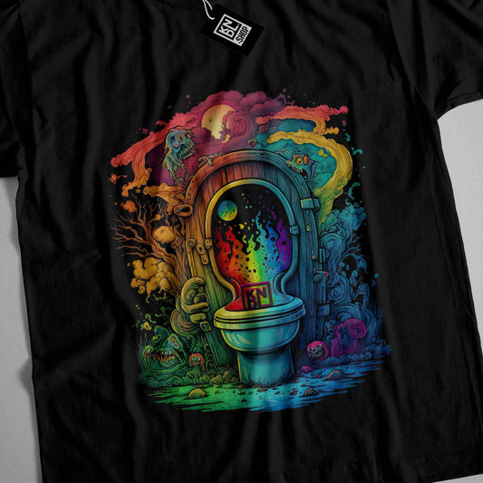 a black t - shirt with an image of a toilet