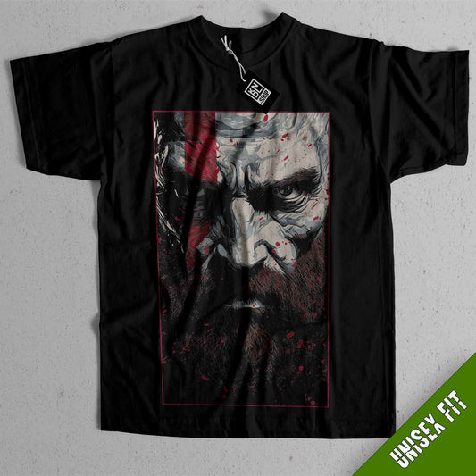 a black t - shirt with a picture of a man with a beard