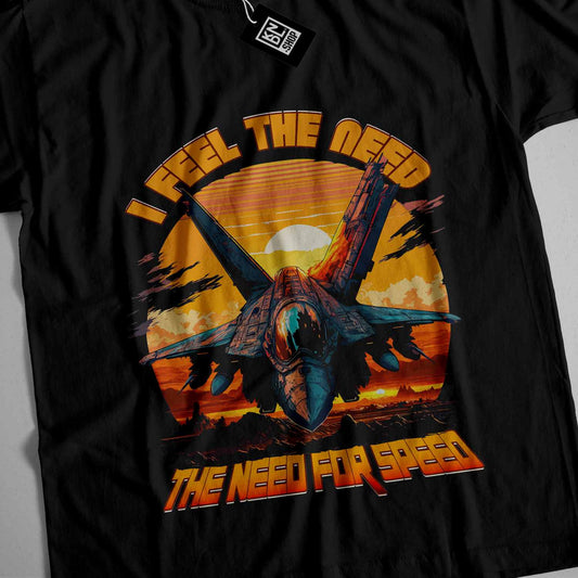 a black t - shirt with a fighter jet on it