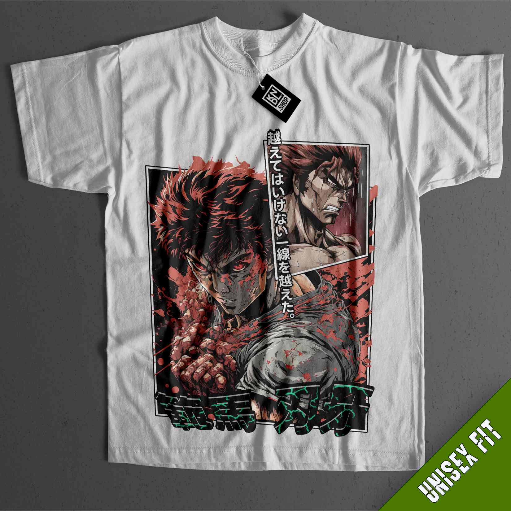 a white t - shirt with a picture of a demon and a demon on it