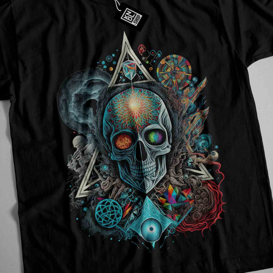 a black t - shirt with a picture of a skull on it