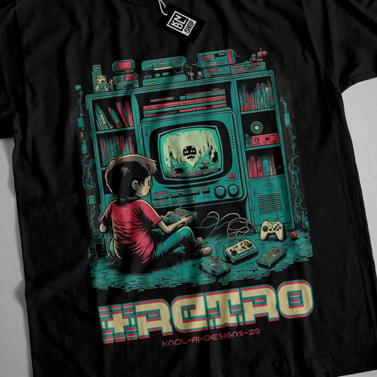 a t - shirt with an image of a child playing a video game