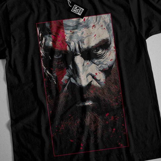 a black t - shirt with a picture of a bearded man